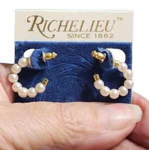 Faux Pearl and Goldtone Hoop Earrings